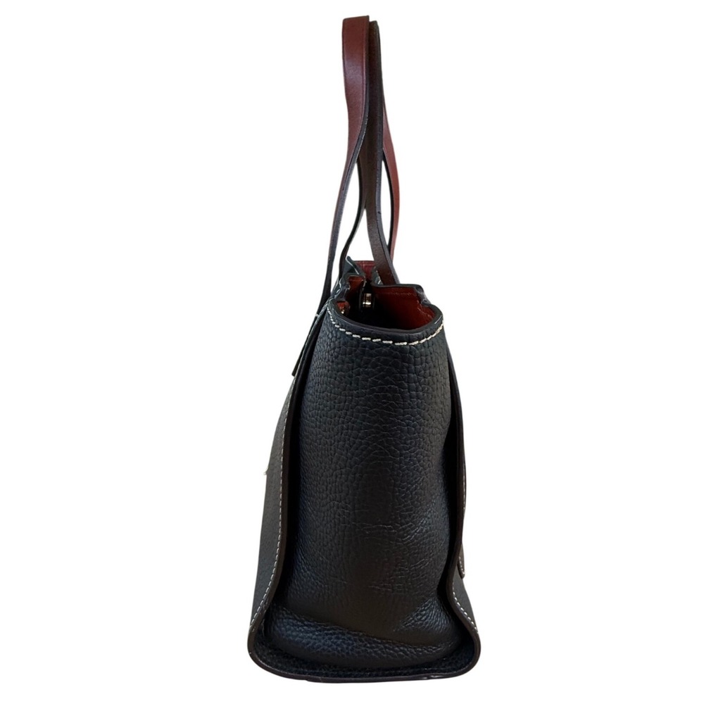 Dooney & Bourke Black Pebble Leather Tote Bag Brown Trim Red Interior - Picture 5 of 9
